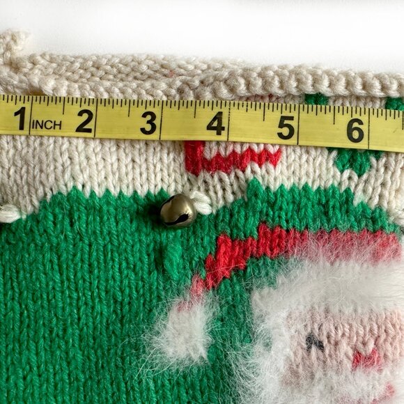 Hand Knit Christmas Stocking Large 21" for EVAN Santa Claus Fuzzy Beard Bells - Picture 6 of 7